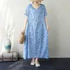 Vestido Longo de Viagem Estampado com Margaridinhas, Gola Redonda, Corte Cocoon, Retro, Valoriza a Silhueta, Algodão Linho, Comércio Exterior Japonês e Coreano, Verão 2026