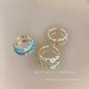 Anillo de esmalte azul de fritillaria súper blanco para mujer, diseño de nicho, anillo ajustable con apertura para el dedo índice, anillo ligero de lujo de alto nivel.