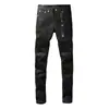 Pantalones de Pierna Recta Plisados con Revestimiento Negro Encerado Estilo Ro Transfronterizo Jeans de Nicho Americano con Remaches Jeans Adelgazantes para Hombre