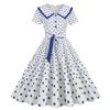 Vestido de verano retro para mujer con solapa, manga corta, cinturón en la cintura, ajuste ceñido, falda amplia con estampado de lunares ondulados, comercio exterior transfronterizo