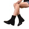 Botas Curtas Estilo Martin para Mulheres com Bico Quadrado e Salto Grosso para Comércio Exterior 2025 Outono Tamanho Grande Zíper Traseiro Salto Grosso Elástico Wish