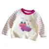Camiseta de Manga Larga a Rayas de Bloques de Color para Niñas, Nueva Moda Primavera/Otoño 2026 Estampado de Dibujos Animados Camiseta Básica de Otoño para Niños