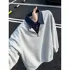 Sudadera con capucha de colorblock y cuello alto con media cremallera para hombre, estilo americano limpio, para primavera, pareja, suelta, nueva