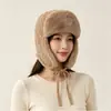 Gorro Lei Feng forrado de polar con protección para las orejas para mujer, gorro tejido grueso de felpa para otoño e invierno, gorro cálido, a prueba de viento y resistente al frío para exteriores