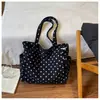 Bolsa Tote de Lona com Bolinhas Japonesa Bolsa de Mão Ombro de Caimento Solto Preguiçoso Bolsa Transversal para o Dia a Dia Armazenamento Bolsa Feminina