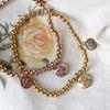 Feliz Año Nuevo Chino Feliz Carácter Chino Pulsera Elástica de Perlas Redondas Chapada en Acero de Titanio Color Oro de 14K Oro Rosa