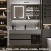 Juego de Gabinete de Baño de Madera Maciza Integrado con Roca, Lavabo Minimalista Moderno, Espejo de Lavabo, Lavabo de Tocador de Baño