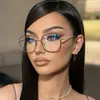 Gafas Redondas con Filtro de Luz Azul para Mujer, Estilo Coreano Ins Metal Marco Ovalado Grande, Gafas Planas Brillantes Tendencia Europea y Americana