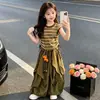 Conjunto Macacão Estilo Coreano para Meninas Verão 2026 Novo Streetwear Infantil Estilo Doce Cool Regata Calça Wide Leg Crianças Médias e Grandes