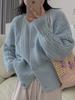 Cardigan de Tricô Torcido Novo Outono 2024 Estilo Japonês Vento Suave Macio Cera Diamante Cor Sólida Mais Fácil de Combinar Jaqueta Suéter