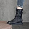 Botas Retro de Piel Genuina con Pliegues hasta Media Pantorrilla para Mujer para Otoño e Invierno Nuevas con Aumento Interior Cremallera Lateral Botas de Caballero Clásicas para Mujer