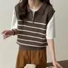 Suéter de Punto con Cremallera y Cuello Polo a Rayas Estilo Coreano Colorblock para Mujer, Nuevo Top Elegante Primavera y Otoño 2026
