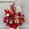 Arranjos de Flores Vermelhas Estilo Chinês para Banquete de Noivado para Casamentos, Flores para Corredor de Salão de Casamento, Arranjos de Flores de Seda para Casamento