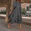 Vestido Casual Feminino Amazon de Comprimento Médio, Manga Longa, Xadrez, com Babados, Soltinho e para Festa, Comprimento até o Meio da Panturrilha