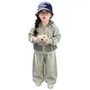 Conjunto de Primavera y Otoño para Niños Moda Individualista Cuadros Patchwork Sudadera con Capucha Chaqueta Pantalones Anchos Casuales Conjunto de Dos Piezas