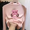 Ropa interior térmica para niños con forro de forro polar, nuevo estilo otoño/invierno, camiseta de manga larga de moda para niñas, tejido cepillado, cuello semi-alto, cálida y con estampado