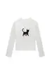 Camiseta de mujer de color albaricoque, cuello redondo, hombros normales, manga larga, nuevo estilo primavera y otoño, estampado de gatito de dibujos animados, top juvenil y versátil de corte ajustado