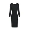 Estilo Deseo Puro Elegante Vestido Bodycon de Manga Larga con Escote Corazón Cintura Fruncida Ajustado Otoño Color Sólido Vestido Largo Chica Popular para Mujer
