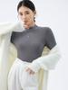 Camiseta Base Casual de Modal de 220g con Cuello Alto Medio Nuevo Color Puro Cuello Medio Manga Larga para Mujer Otoño Top Interior