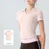 Conjunto de Roupa Esportiva Polo de Alta Elasticidade com Sensação de Pele Nuas Feminino Fitness Manga Curta Roupa de Yoga Leve Respirável Secagem Rápida Roupas de Tênis para Exterior