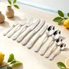 Set de cubiertos de acero inoxidable de alta calidad con patrón martillado 304: Cuchillo, Tenedor, Cuchara, Cucharita de Postre, Cucharita de Café - Juego de Vajilla de Alta Gama para Hoteles y Restaurantes Occidentales