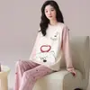 Pijama Feminino de Algodão Puro com Manga Longa 2026 Novo Estilo Primavera/Outono Casual Usável Desenho Animado Doce Roupas de Casa