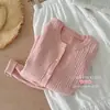 Cárdigan de punto trenzado, color liso, de alta gama, estilo coreano, cuello redondo, con pliegues para mujer, nueva colección de primavera, top juvenil de manga larga, corte holgado