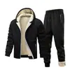 [Código Europeo Transfronterizo] Traje de Terciopelo de Cordero Chaqueta con Capucha para Hombre Traje de Deporte de Invierno Espeso de Terciopelo para Hombre Cárdigan para Hombre