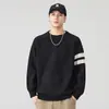 Suéter de cuello redondo estilo americano para hombre, nuevo diseño de moda de otoño con dos rayas, bloques de color, corte holgado, tejido casual versátil