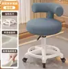 Taburete Pequeño Giratorio para Uso en Casa en la Sala de Estar, Taburete Bajo con Ruedas, Taburete para Cambiar Zapatos, Taburete de Costura con Lana de Cordero