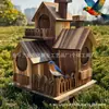 Casa de pájaros de madera maciza superventas transfronteriza, nido de pájaro de madera creativo de tres compartimentos, comedero de pájaros para exteriores, decoración de nido de colibrí estilo pastoral