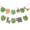 Animal de la Selva cumpleaños banderín de tirar león elefante de dibujos animados pancarta tarjeta para pastel decoración colgante suministros para fiesta traje mayoreo