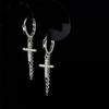 Aretes de Argolla de Plata S925 Todo de Plata 925 Estilo Frío Aretes Europeos y Americanos Borla de Cadena Cruzada Aretes de Moda para Mujer