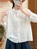 Nueva ropa de otoño para mujer 2026: camisa bordada con volantes, blusa casual artística y juvenil con cuello alto