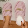 Chinelos de Pelúcia de Algodão Tricô Grosso Outono Inverno para Mulheres Gradiente Casa Bico Fechado Chinelos Espessados Quentes Solado Macio Antiderrapante Chinelos de Interior
