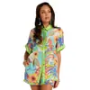 D9741 Amazon Moda Femenina Popular Europea y Americana Casual Combinación Perfecta Posicionamiento Estampado Cardigan Camisa Pantalones Cortos Traje