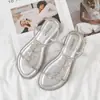 Sandalias Planas con Tira y Lazo de Pedrería, Nueva Moda de Verano, Zapatos Romanos Sencillos y Elegantes para Playa al Aire Libre J2018-2
