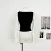 Chaleco de Color Contrastante con Lazo para Hija Mala de Chaebol Camisa de Manga Larga para Mujer Tejido de Punto con Adorno de Encaje