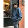 Jaqueta de trabalho azul Detroit, jaqueta baseball curta retro americana masculina para primavera/outono, jaqueta jeans cleanfit
