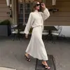 Conjunto de dos piezas para mujer estilo europeo y americano, conjunto casual de camisa de manga larga y falda de lunares, atuendo casual elegante