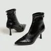 Botines de tacón alto de punta para mujer, comercio exterior al por mayor, transfronterizos, tacones de aguja estilo francés, botines elásticos, botas versátiles de cuero suave para mujer con cremallera, cuero genuino, corte ajustado