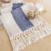 Mantel de mesa de encaje beige crema y marrón mantel de mesa bohemio con borla mantel de mesa de algodón tejido a mano