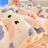 Juego de ropa de cama de cuatro piezas de terciopelo de leche, con una funda de edredón gruesa de forro polar coral de doble cara y un juego de sábanas de franela, perfecto para el invierno