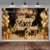 Suministro transfronterizo exclusivo de fondo de pancarta de cuenta regresiva de Año Nuevo negro y dorado hecho de tela de poliéster 100D para decoración de ambiente festivo de fiesta