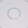 Pulsera de Acero Inoxidable con Circonita y Diamantes Completos Azules, Joyería de Estilo Elegante, Pulsera de Lujo Ligero Electrochapada de Nuevo Estilo Chino