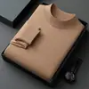 Suéter de malha com gola alta fina e mangas compridas para homens, outono e inverno, simples, casual, cor sólida, base de lã