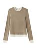 Camiseta de base de dos piezas falsas de color contrastante para mujer, interior cálido de lana suave y ceroso, nuevo estilo Otoño e Invierno 2025, ajuste ceñido, manga larga