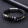 Pulseira de couro de aço inoxidável frisado transfronteiriço pulseira de couro de tecido explosivo pulseira de couro frisado jóias de aço inoxidável de couro masculino
