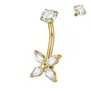 Anel de Umbigo de Aço Inoxidável Flor Borboleta Zircônia Transfronteiriço Banhado a Ouro Triângulo Gota d'Água Zircônia Piercing com Dente Interno Joia para Umbigo