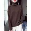 Suéter de punto colorido de cuello alto hecho de lana 100% pura, jersey de otoño e invierno para mujer, grueso y cálido, top de manga larga para usar como base
